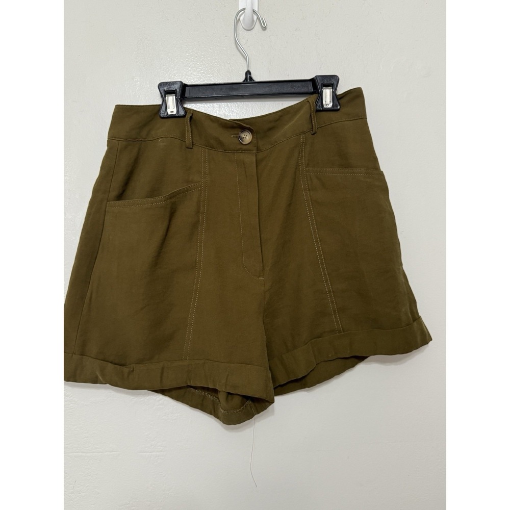 Worthington Shorts Womens 10 British Olive green High‎ Rise Flat Front Cuff Moss